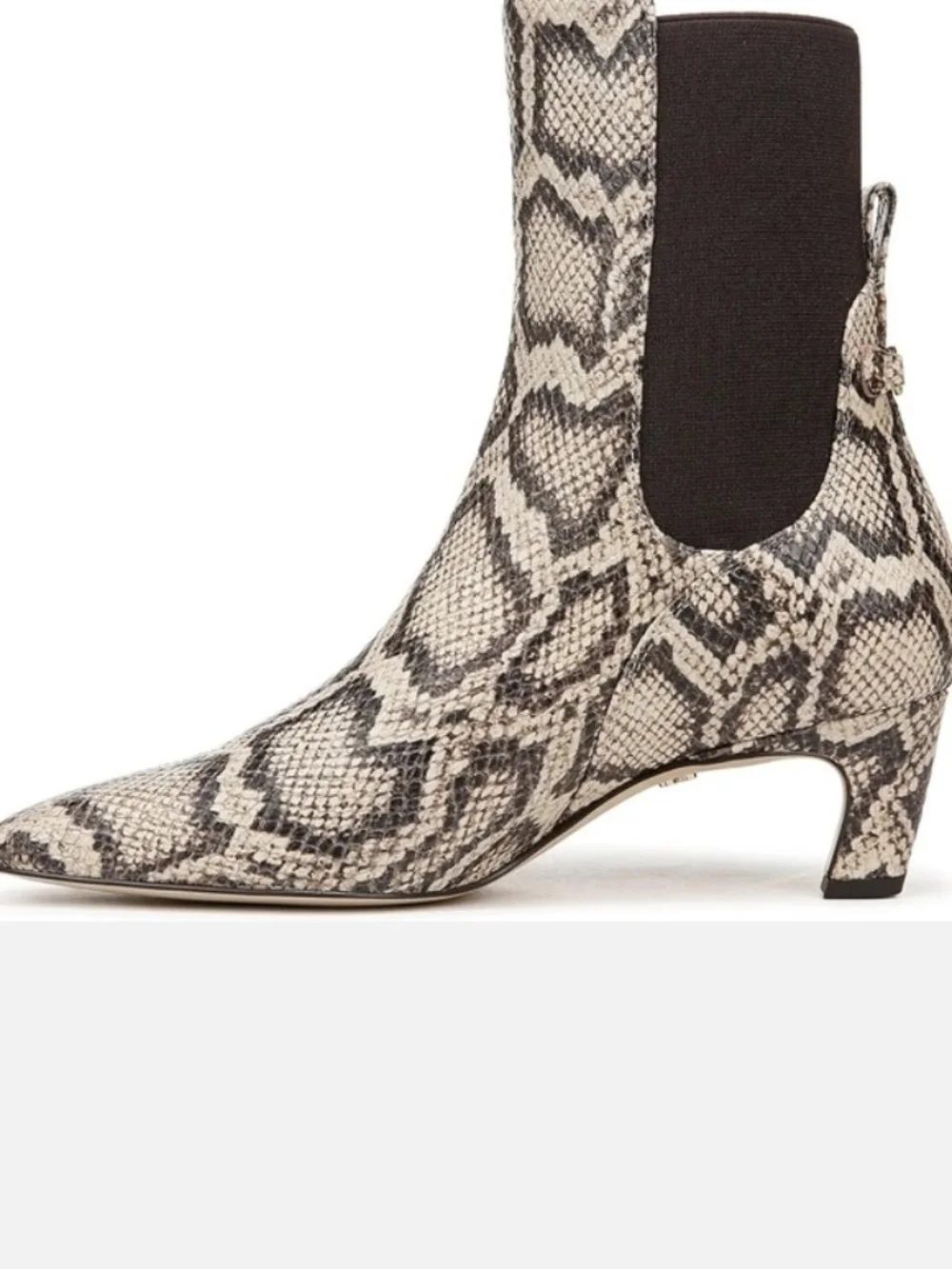 New Sam Edelman Margo Leather Snake-Print Chelsea Ankle Boots in Beige and Black
